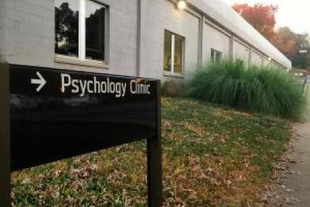 Psychology clinic sign outside of the psychology clinic building