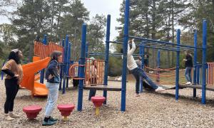 Grad Students Playing on Monkey Bars
